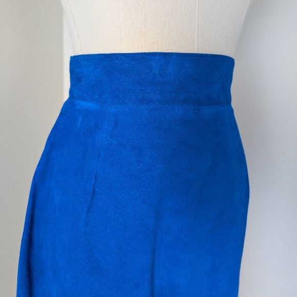 Danier Genuine Leather 2 Piece Skirt Set Suede Royal Blue Matching Pencil High - Picture 12 of 14